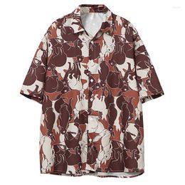 Men's Casual Shirts Summer Oversize Button Shirt Men Printed Baggy Blouse Fashion Korean Street Short Sleeve Tops Clothing Male Plus