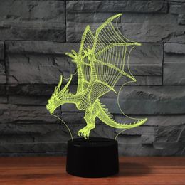 Night Lights Acrylic 3D Light 7 Colour Changing Touch Table Lamp Dinosaur Shape For Kids Gift Home Decor