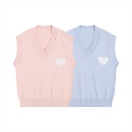 Amis Sweater Paris Fashion Knit Jumper v Neck Vest Sleeveless Sweat 2023 Autumn Winter Am i Heart Coeur Love Jacquard Amisweater Sklc