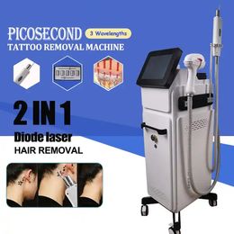 New Model Vertical 2 Handles 810 Diode + Picosecond Laser Hair/Tattoo Removal Melanin Inhibiting Black Doll Treatment Skin Rejuvenation Ice Point Depilator