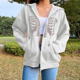 Womens Hoodies Sweatshirts Y2K Clothes Zip Up For Women Jacket Skeleton Harajuku Streetwear Autumn Hooded for Teen Girls 231115