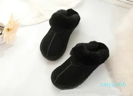 Women snow boot Suede Sheepskin Fur Lined Slides Winter Shoes Black Chestnut Boots Platform Men House Shoes dew