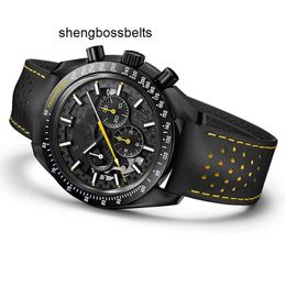 Luxury top watch Mens Watch Quartz Movement Chronograph Stopwatch Function black Dial Waterproof Stainless Steel Leather Strap Male Wristwatches