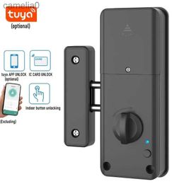 Smart Lock Tuya Smart Invisible Door Lock with Punch Free Wood Door Lock Tuya APP IC Card Unlock Electronic Lock Indoor Burglar Door LocksL231116