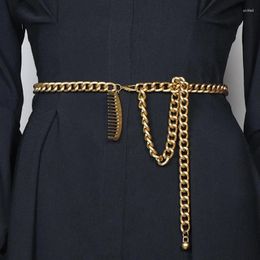 Belts Women's Fashion Gold Metal Chain Corset Female Cummerbund Coat Waistband Dress Decration Narrow Belt J164