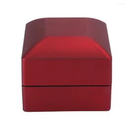 Watch Boxes Red Velvet Interior Ring Display Box Single LED Light Wedding For Engagement Pography Proposal