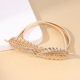 Belts Leaf Shape For Girl Women's Belt Gold Silver Elastic Metal Stretch High Waist Band Dress Cummerbund Wedding