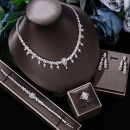 Necklace Earrings Set Luxury 4 Piece Bridal Wedding Jewellery For Women Flower Butterfly Cubic Zirconia Ring Bracelet Accessories