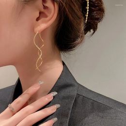 Dangle Earrings Korean Fashion Silver Colour Geometric Curve Design Tassel For Women Aesthetic Long Trendy Gifts Jewellery
