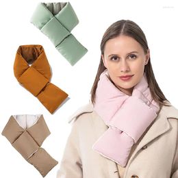 Scarves 1Pc Winter Warm Down Cotton Scarf Fashion Solid Colour Cross Neck Women's Windproof Neckerchief Padded Apparel Accessories