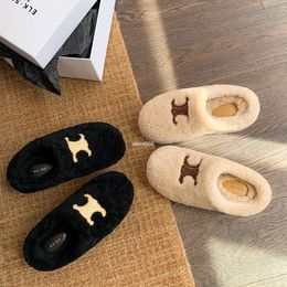 2024 New Arrival Women's Dress Shoes with Thick Sole, Lazy One-footed Half-Drag Woollen Slippers of Baotou Lamb, Suitable for Outdoor Wear