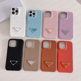 Classic Litchi Skin Leather Phone Case for IPhone 14 14pro 13 13pro 12 Mini 12pro 11 11pro X Xs Max Xr 8 7 Plus Triangle Letter Design Shell Case Shockproof Cover