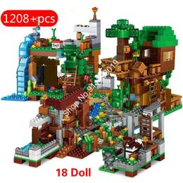 Other Toys TOMY 1208PCS Building Blocks For Compatible Minecraftinglys Village Warhorse City Tree House Waterfall Educational 231116