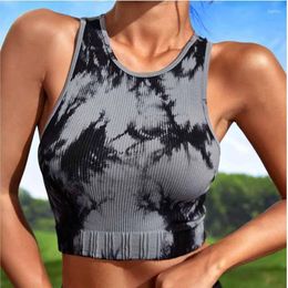 Yoga Outfit Seamless Workout Fitness Bra Top Tie-dye Quick Dry Sports Women Padded Gather Push Up Gym Running