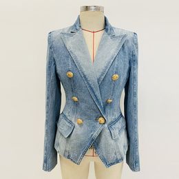 Classic Style Original Design Women's Double-Breasted Denim Jacket Blazer Metal Buckles Coat Outwear size available S-XXXXXL