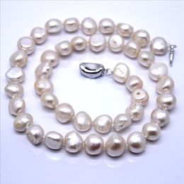 Chains Large Natural Llight Pink Baroque Freshwater Pearl Necklace 9-10mm 17INCH Beautiful Copper Alloy Clasp