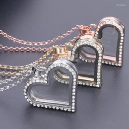 Pendant Necklaces 1Pc Simple Sweet Heart Floating Medaillon For Women Korean Styles Glass Po Locket Chain Men Collier Jewellery