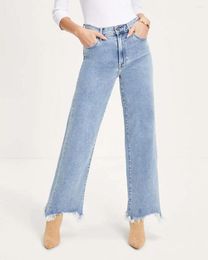 Women's Jeans High Waisted Straight Tube Fashionable For Women 2023 Summer Irregular Fringed Simple Casual Wide Leg Pants