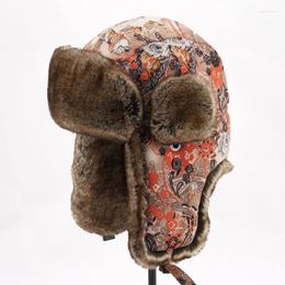 Berets Winter Unisex Mens Warm Bomber Fleece Hats With Large Flaps Vintage Snow Ski Caps Ushanka Russian