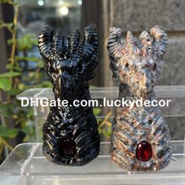 Natural Crystal Quartz Dragon Skull Healing Home Decor Large Carved Yooperlite Black Obsidian Stone Dragon Mineral Specimen Metaphysical Witchy Animal Ornament
