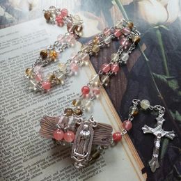 Pendant Necklaces Diyalo Our Lady Of Guadalupe Medal Natural Watermelon Beads Chain Rosary Necklace Catholic Crucifix Cross Prayer Chaplet