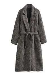 Women's Fur Faux Belt Coat Women Autumn Thick Warm Twill Long Sleeve Notched Pocket Female Jacket Unisex Casual Loose Lady Trend Coats 231115