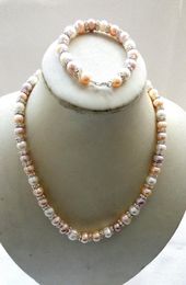 Necklace Earrings Set Selling Jewelry>>>8-9mm White Pink Purple Freshwater Pearl Bracelet Rhinestone EUB