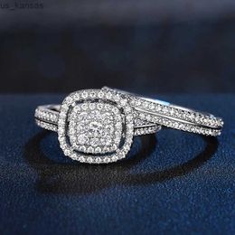 Band Rings Classic Set Wedding Rings for Women Silver Color Luxury Brilliant Cubic Zirconia Elegant Female Jewelry R231116