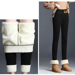 Women's Leggings 2023 Solid Colour Plus Velvet Warm Elastic High Waist Cotton Pants Stretch Fleece Soft Lined Thermal