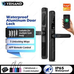 Smart Lock Tuya WiFi App Waterproof Smart Door Lock Aluminum Biometric lock Fingerprint door handle Digital Keyless lock for Glass SlidingL231116