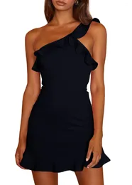 Casual Dresses Women's Party Dress One Shoulder Ruffle Sleeveless Backless Bodycon Mini