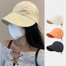 Visors Women Wide Brim Sun Hat Drawstring Adjustable Caps Female Outdoor Beach Hats Spring Summer Solid Colour Fisherman Cap