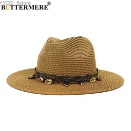 Wide Brim Hats Bucket Hats BUTTERMERE Panama Hat Stylish Sun Hats for Women Str Fedora Hat Khaki Black Pink Beige Summer Beach Wide Brim Hat YQ231116