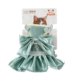 Dog Apparel Luxury Cat Harness Dress Big Bows Design Cat Clothes Adjustable Pet Harness and Leash Set for Cats Small Dogs Yorkie Poodle 231115