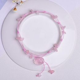 Strand Handmade Weave Flower Rose Pink Quartz Elastic Bracelet For Women Irregular Shape Green Aventurine Jewelry