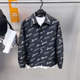 Bird Family Element 2023 Autumn New Men's Jacket Fashion Loose Letter All Over Print Flip Collar Coat