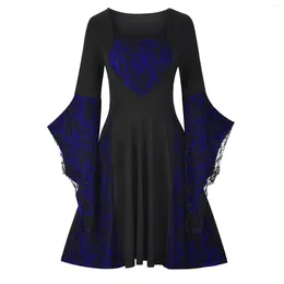 Casual Dresses Women'S Lace Chiffon Patchwork Dress Vintage Style Solid Colour Trumpet Sleeve Long Cosplay Floor Length Mediaeval Skirt