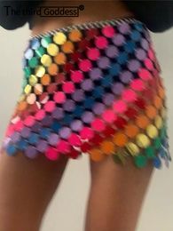 Skirts Sexy see through Metal Sequin beach mini skirt women Summer night club party skirt rave outfit y2k streetwear skirts womens 230414