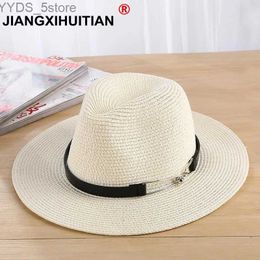 Wide Brim Hats Bucket Hats 2018 New Summer Sun Hat Ladies Wide Brim Metal Belt Str Hats Panama Hats Women Solid Color Str Beach Hats YQ231116