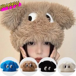 BeanieSkull Caps Plush Puppy Big Eyes Warm Hat Bonnet Women Cute Cartoon Dog Ear Cap Fashion Korean Solid Color Berber Fleece Skullies Beanies 231116