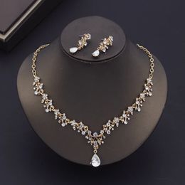 Wedding Jewellery Sets Gold Colour Bride for Women Luxury Choker Necklace Earrings Dress Bridal Fashion 231116