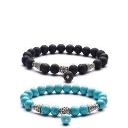 Charm Bracelets 8Mm Black Lava Stone Turquoise Bracelet Diy Aromatherapy Essential Oil Diffuser For Women Men Drop Delivery Jewelry Br Dhp61