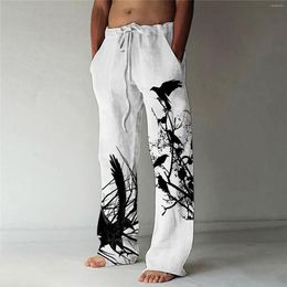 Men's Pants Mens Fashion Casual Small Printing Cotton And Linen Printed Athletic Fit Men Colourful E Motion For