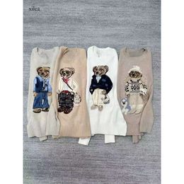 Women's Sweaters Rl Cartoon Bear Embroidery Fashion Long Sleeve Knitted Pullover Wool Cotton Soft Unisex Knit nl