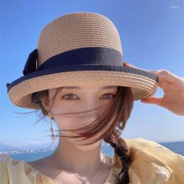 Wide Brim Hats Vintage Stylish Straw Hat Bow Sun With Bowknot All-match For Po Shooting Protect Must Have Items Summer 2023
