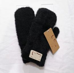 Gloves new fashion Suede Single-threaded Mouth Split Gloves For Autumn And Winter Warm Outdoor Furry Student's Double-decker Thickened Lamb top