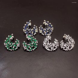 Stud Earrings Hermosa Mother's Day Gift Whitetopaz Bluesapphire Perfect Lady Jewelry 1 1/8 Inch