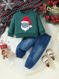 Rompers Christmas Spring and Autumn Boys and Girls Set Round Neck Long Sleeve Top Bleached Pants Fashion and Warm Baby and Toddler 231116