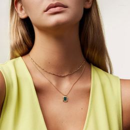 Pendant Necklaces Metal Retro Clavicle Chain 2023 Fashion Turquoise Necklace Square Stainless Steel Gothic Punk Choker Jewellery Gift