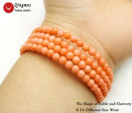 Strand Qingmos Trendy Natural Pink Coral Bracelets For Women With 4-5mm Round Steel Wire Wrap Bracelet Fine Jewellery 28'' B440